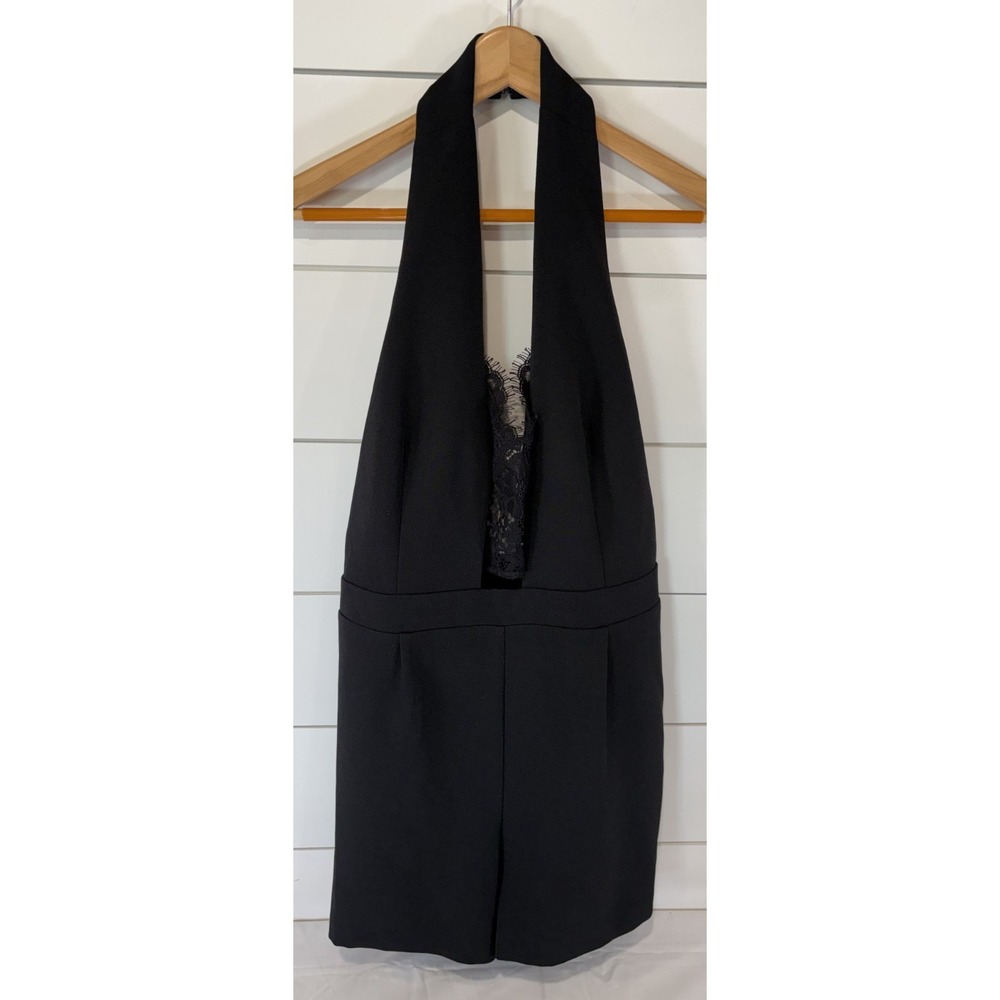 Express Halter Dress V Neck Lace Open Back Size 14 Little Black Mini Dress NWT